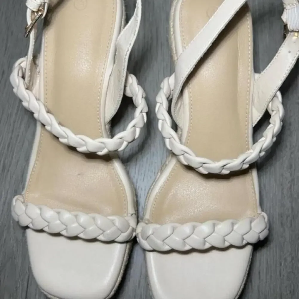 White braided platform sandals with